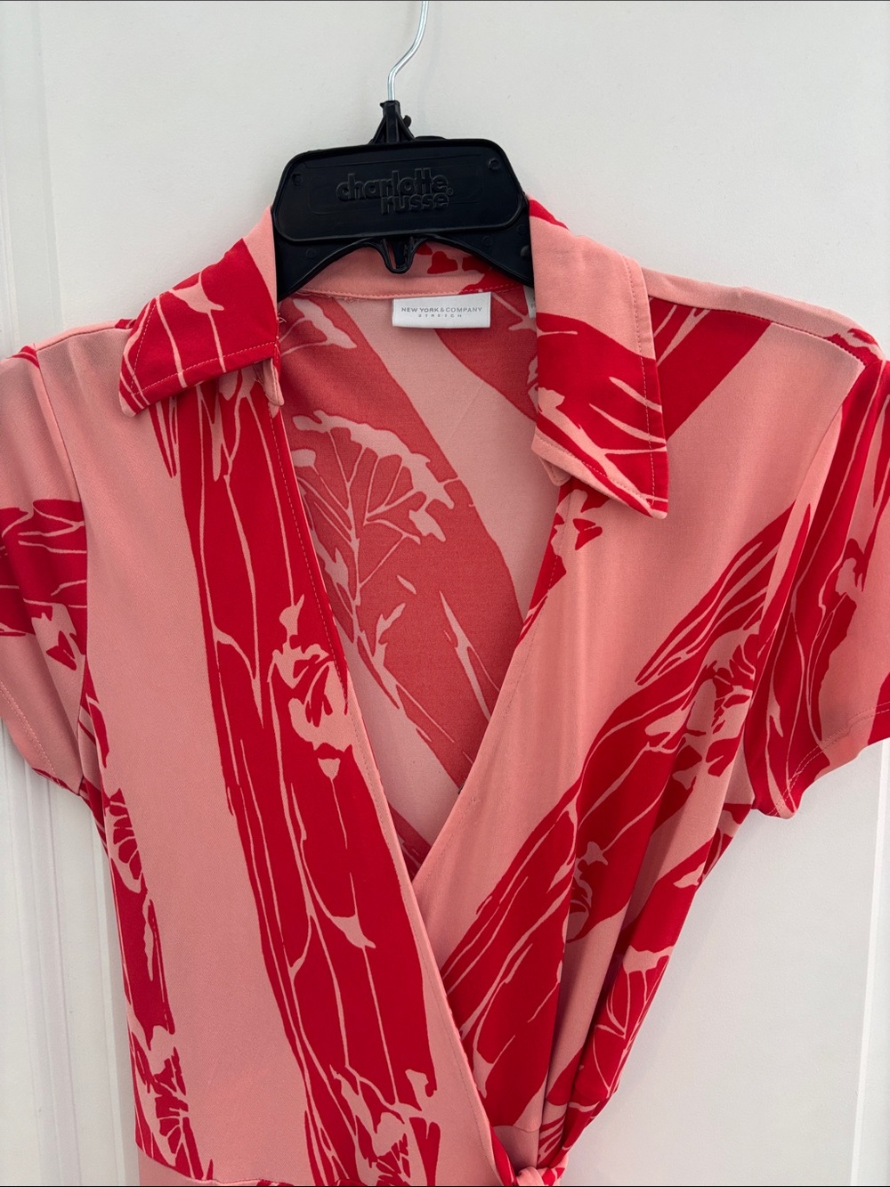 New York & Company Pink and Red Floral Wrap Dress - Picture 2 of 3